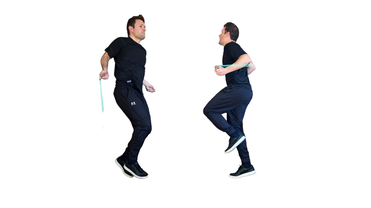 Hombre realizando distintos tipos de saltos con cuerda: simple, cruzado, doble