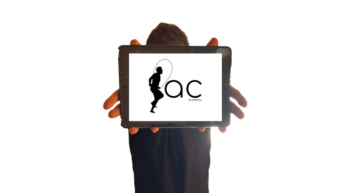 Logo de la academia de salto a la cuerda mostrado en una tableta electrónica